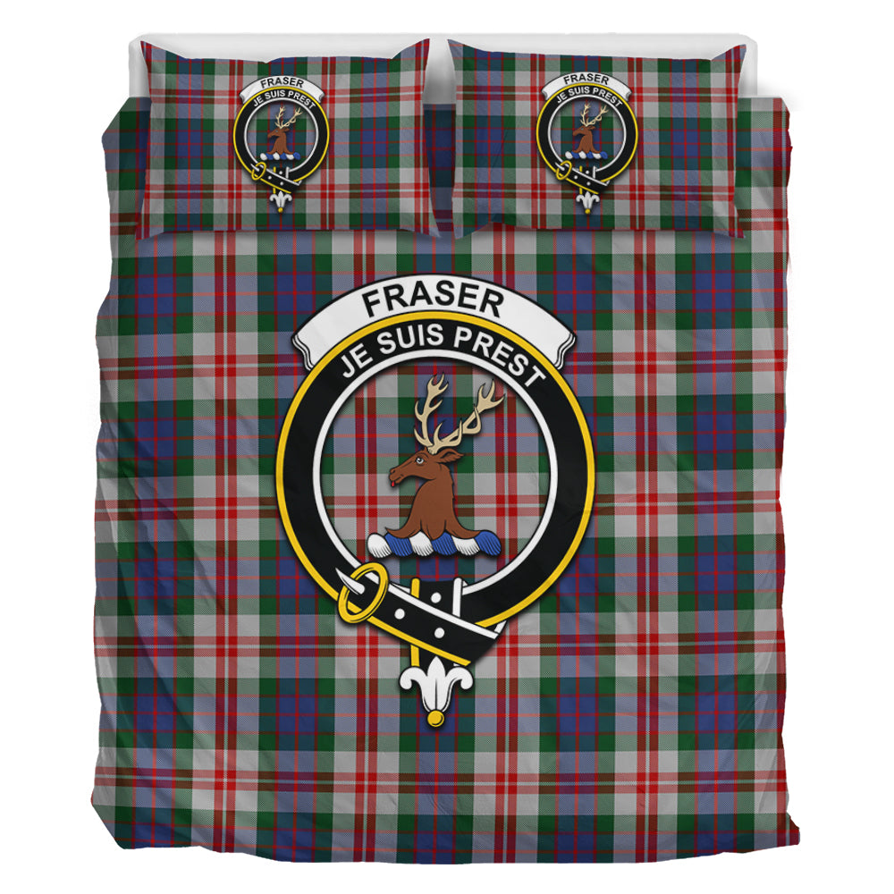 Fraser Red Dress Tartan Bedding Set with Family Crest - Tartan Vibes Clothing