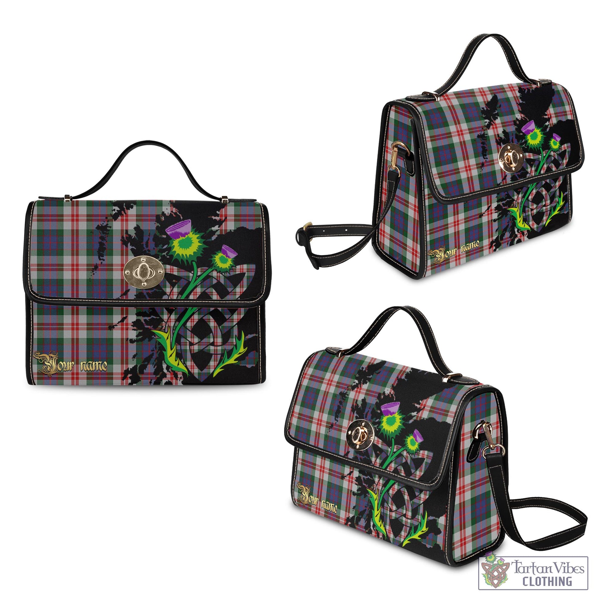 Tartan Vibes Clothing Fraser Red Dress Tartan Waterproof Canvas Bag with Scotland Map and Thistle Celtic Accents