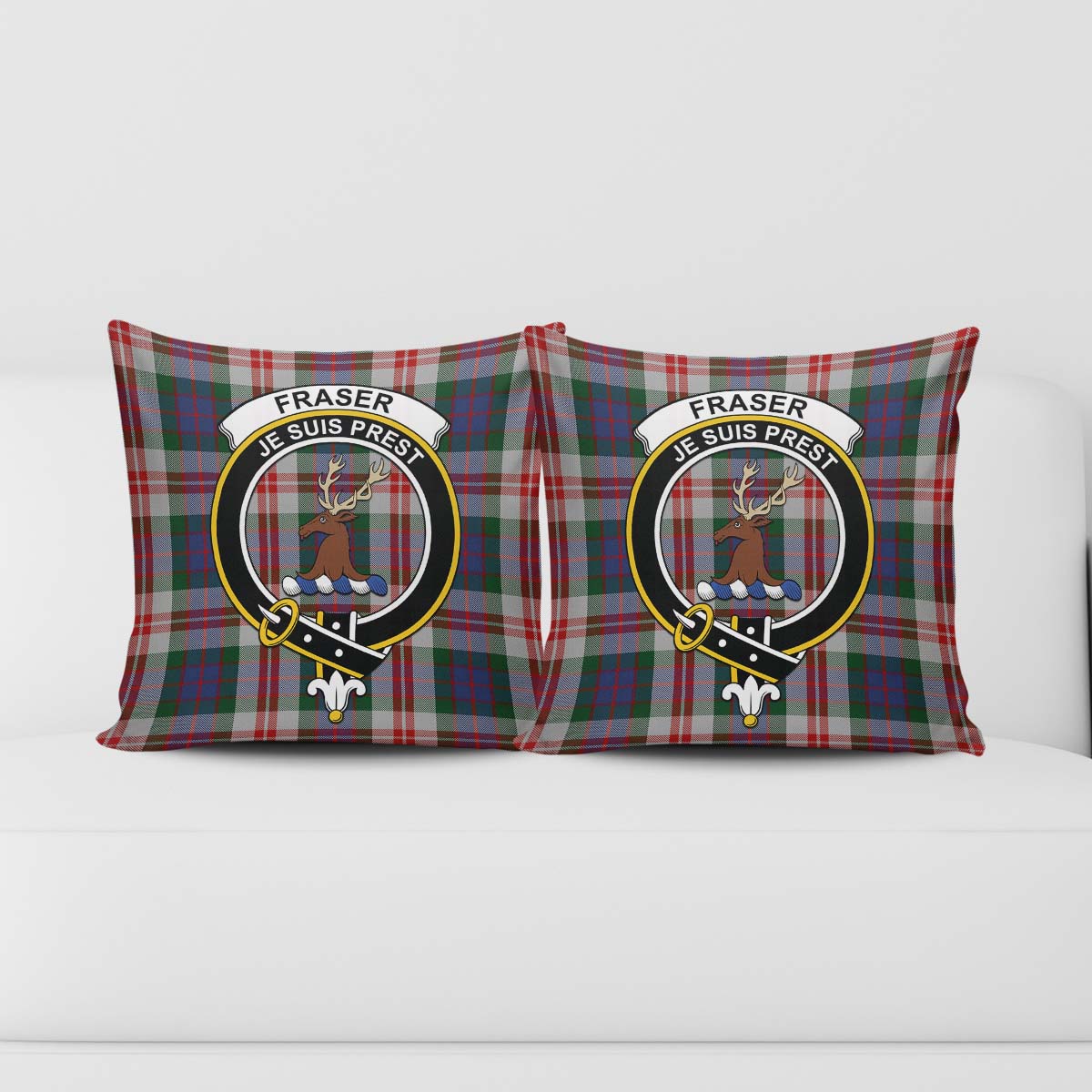 Fraser Red Dress Tartan Pillow Cover with Family Crest - Tartanvibesclothing