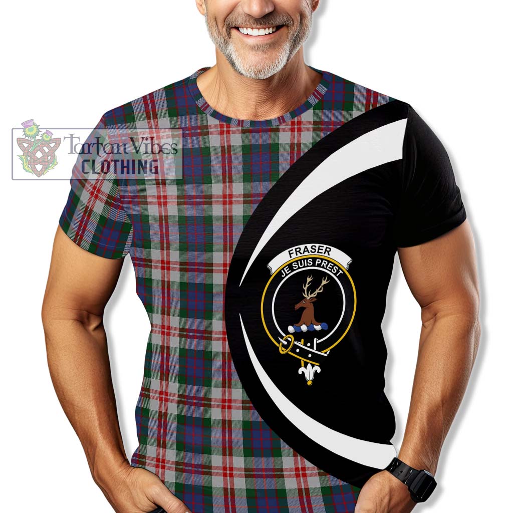 Tartan Vibes Clothing Fraser Red Dress Tartan T-Shirt with Family Crest Circle Style