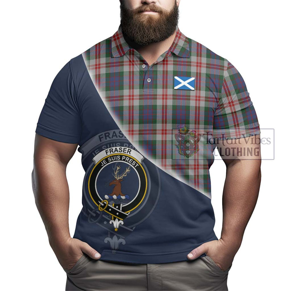 Fraser Red Dress Tartan Polo Shirt with Personalised National Flag and Family Crest Half Style - Tartanvibesclothing Shop