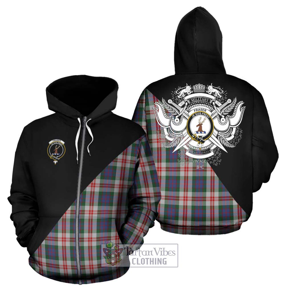 Fraser Red Dress Tartan Hoodie with Family Crest and Military Logo Style - Tartanvibesclothing Shop