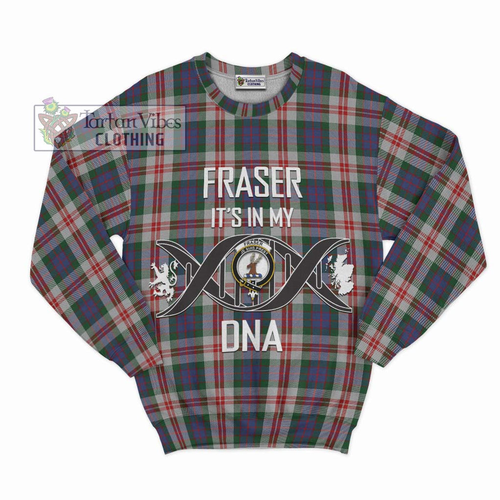 Fraser Red Dress Tartan Sweatshirt with Family Crest DNA In Me Style - Tartanvibesclothing Shop