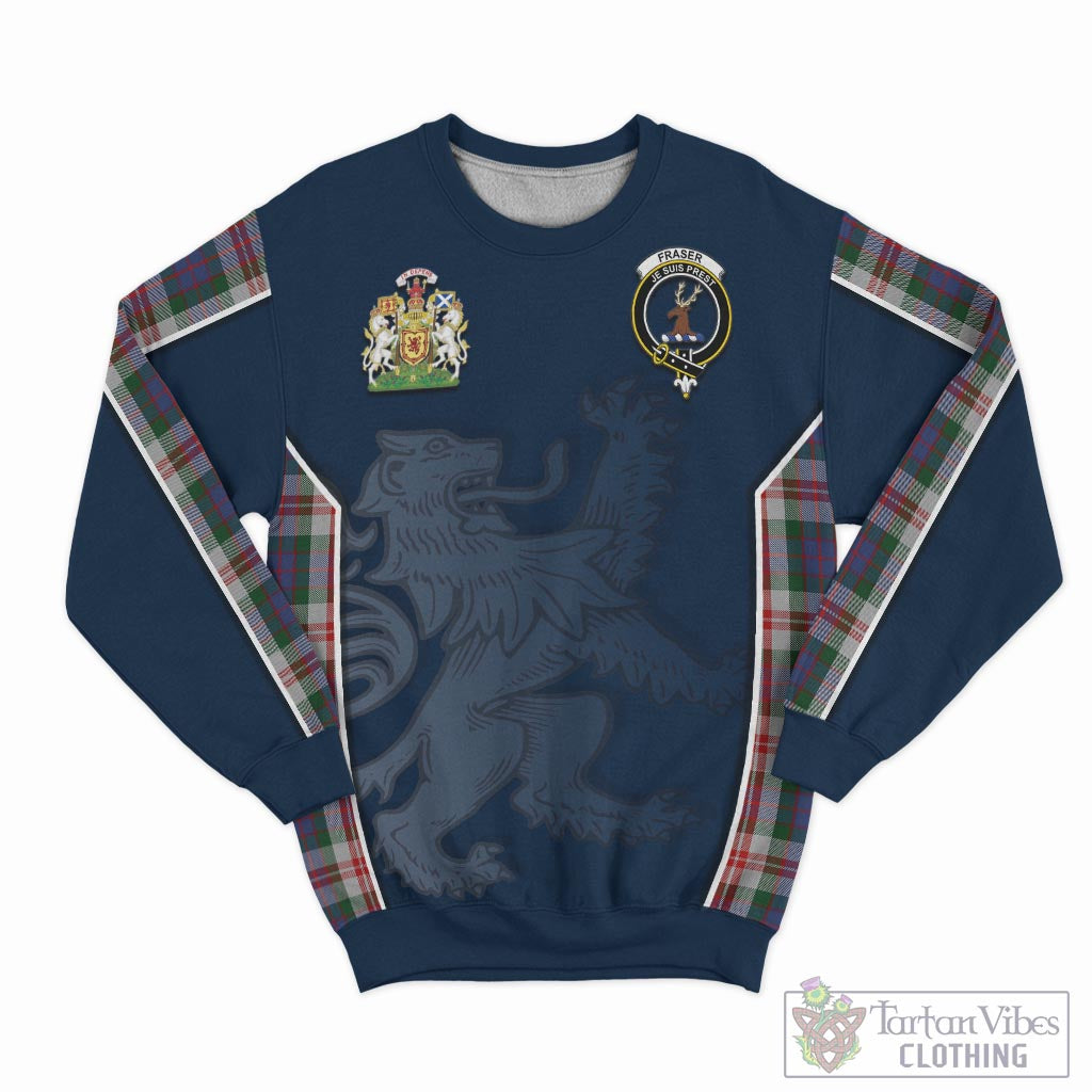 Tartan Vibes Clothing Fraser Red Dress Tartan Sweater with Family Crest and Lion Rampant Vibes Sport Style