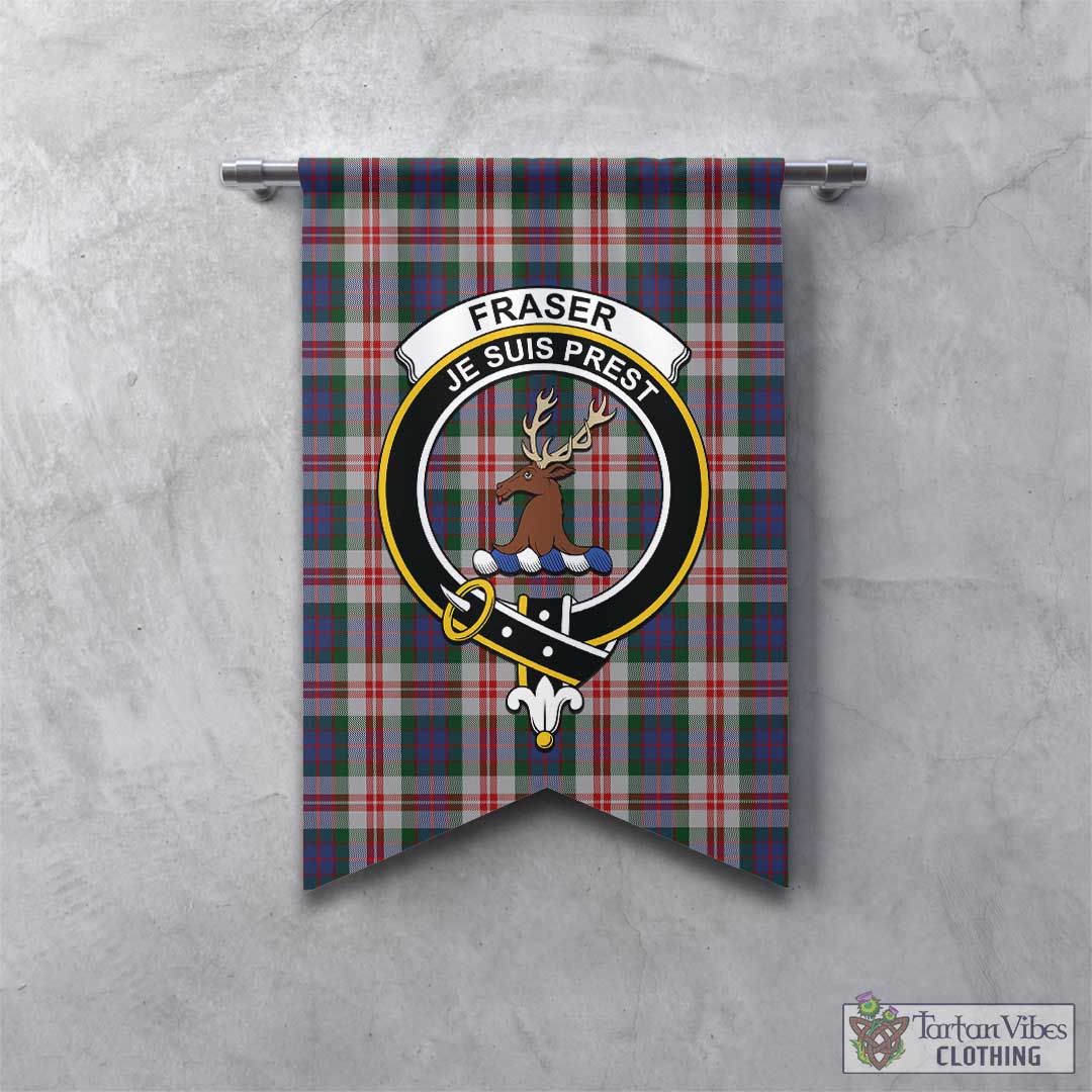 Tartan Vibes Clothing Fraser Red Dress Tartan Gonfalon, Tartan Banner with Family Crest