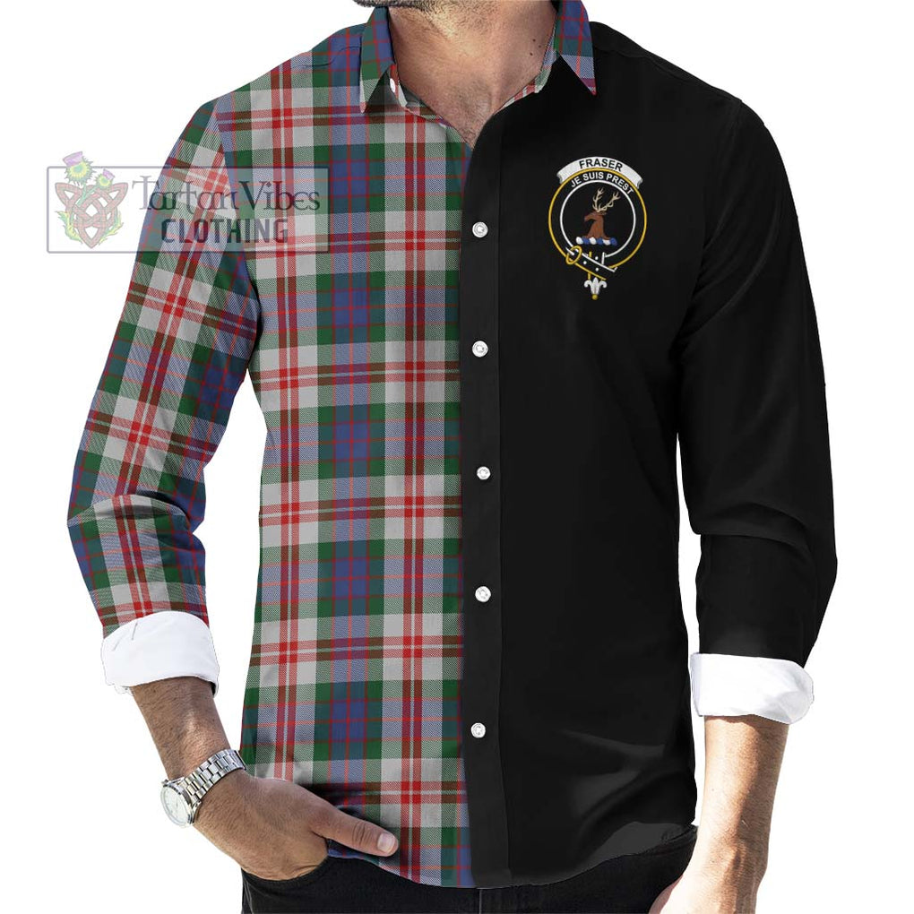 Fraser Red Dress Tartan Long Sleeve Button Shirt with Family Crest and Half Of Me Style - Tartanvibesclothing Shop