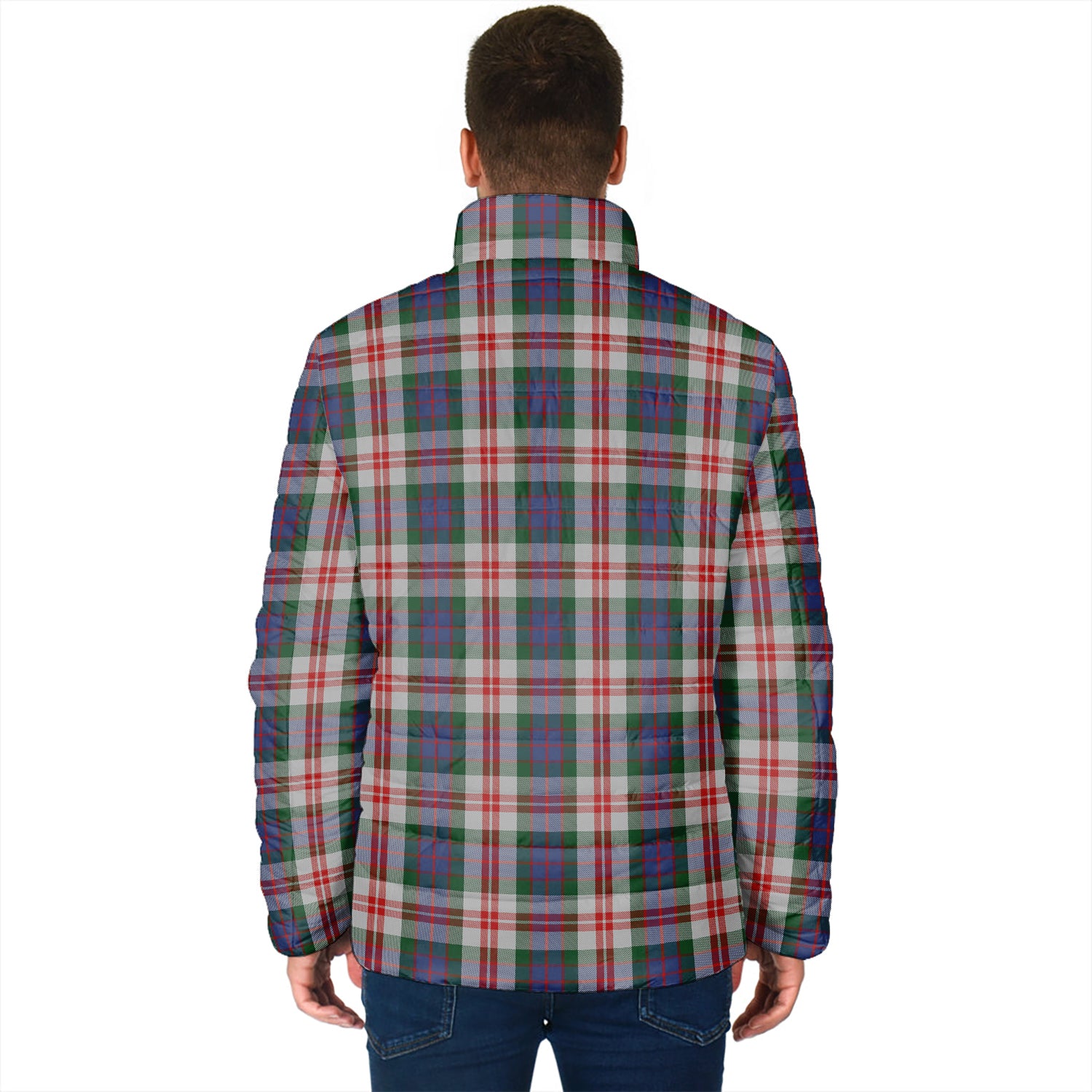 Fraser Red Dress Tartan Padded Jacket with Family Crest - Tartan Vibes Clothing