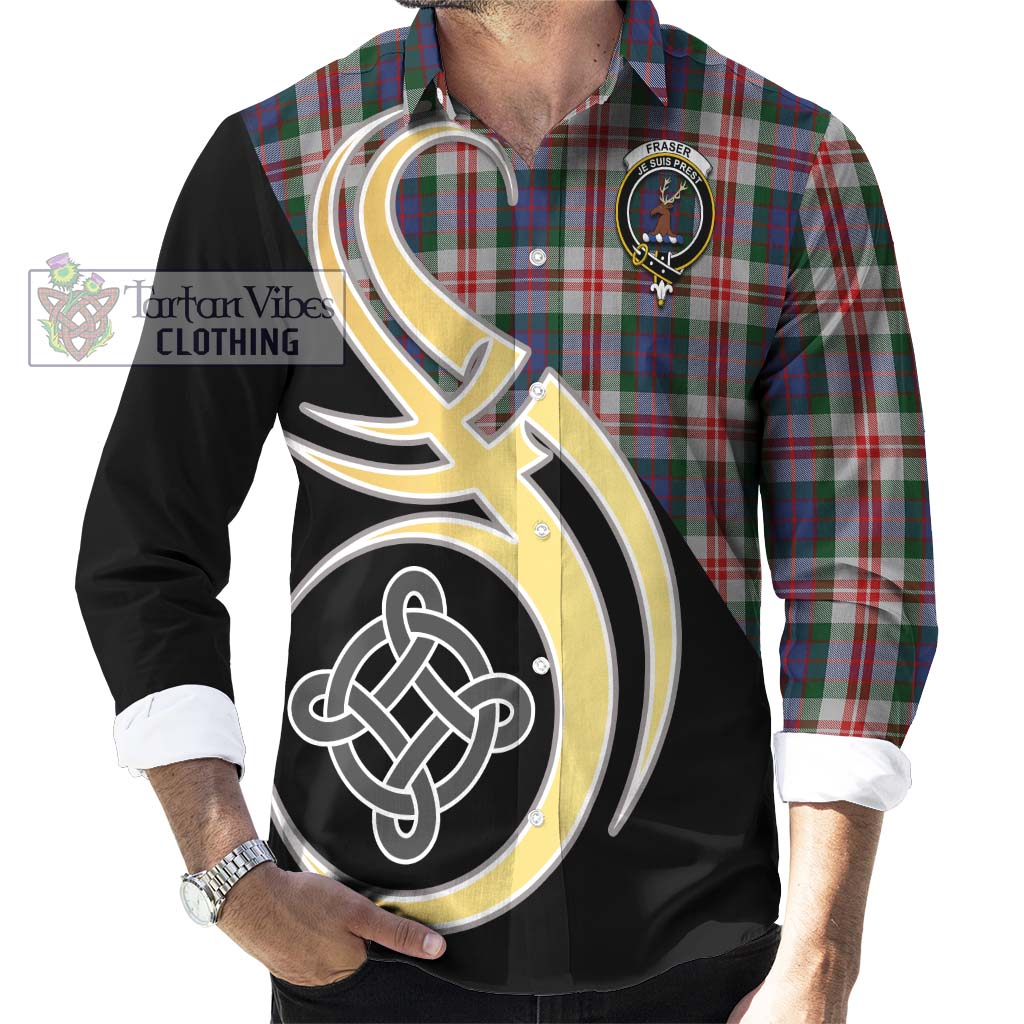 Fraser Red Dress Tartan Long Sleeve Button Shirt with Family Crest and Celtic Symbol Style - Tartan Vibes Clothing