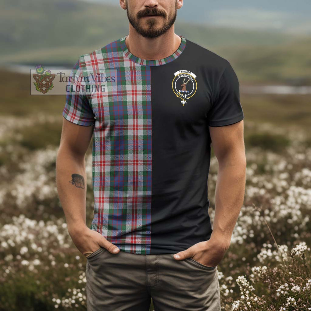 Fraser Red Dress Tartan T-Shirt with Family Crest and Half Of Me Style - Tartanvibesclothing Shop