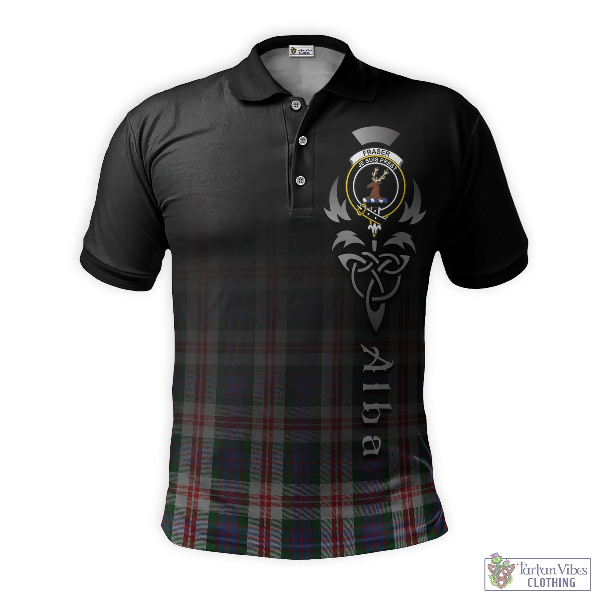 Tartan Vibes Clothing Fraser Red Dress Tartan Polo Shirt Featuring Alba Gu Brath Family Crest Celtic Inspired