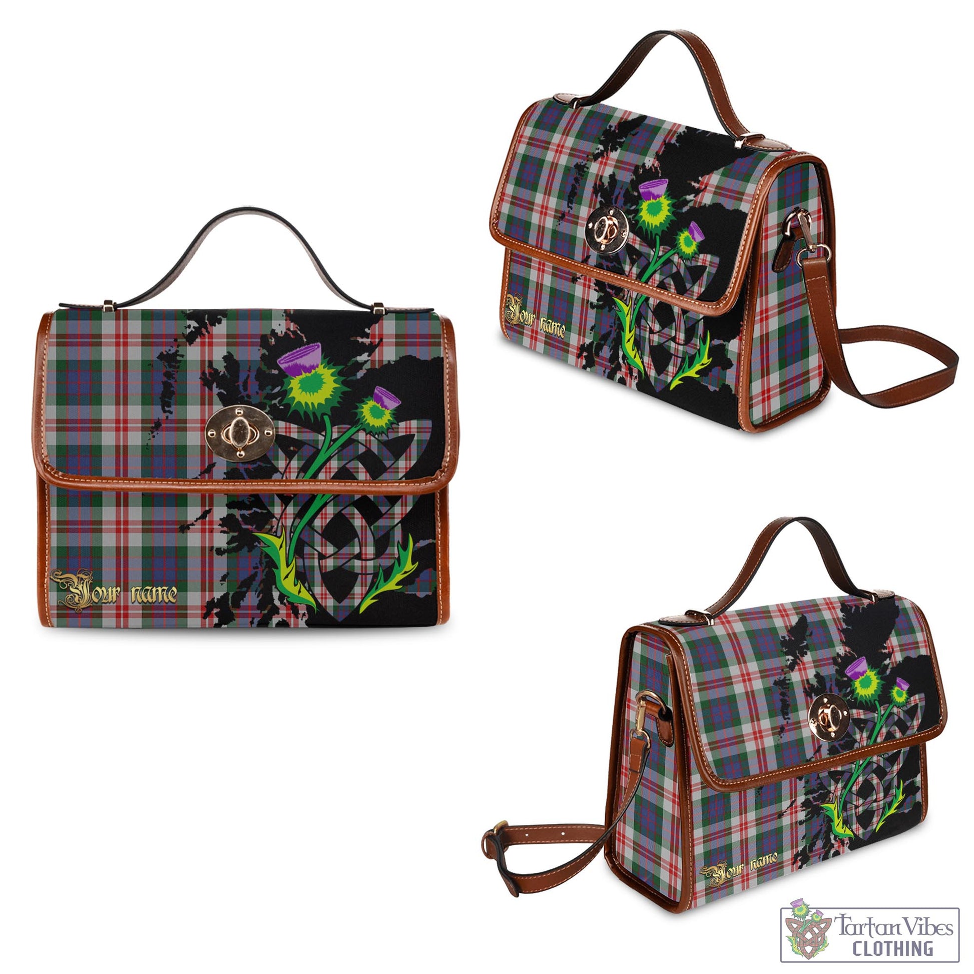 Tartan Vibes Clothing Fraser Red Dress Tartan Waterproof Canvas Bag with Scotland Map and Thistle Celtic Accents