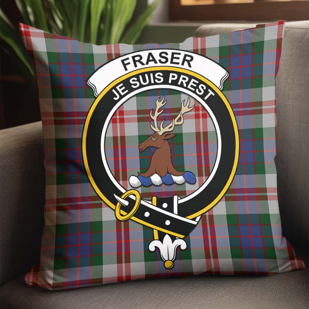 Fraser Red Dress Tartan Pillow Cover with Family Crest - Tartanvibesclothing