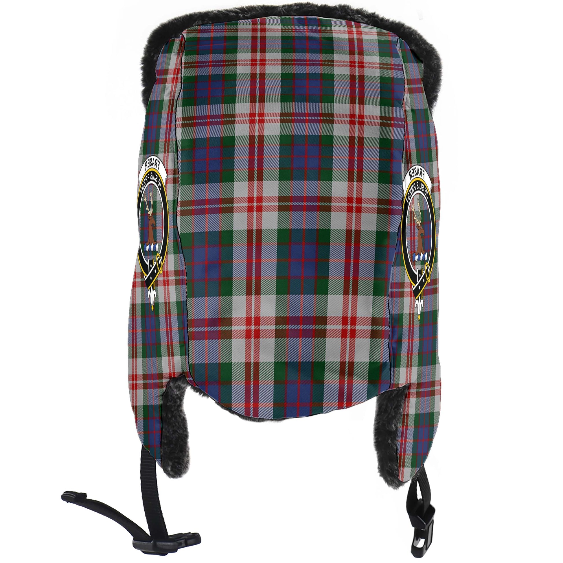 Fraser Red Dress Tartan Winter Trapper Hat with Family Crest - Tartanvibesclothing