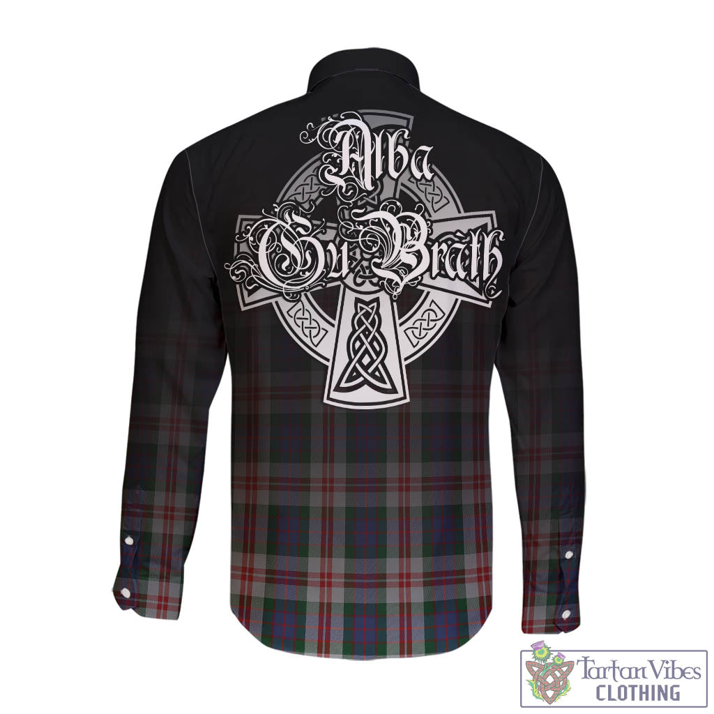 Tartan Vibes Clothing Fraser Red Dress Tartan Long Sleeve Button Up Featuring Alba Gu Brath Family Crest Celtic Inspired