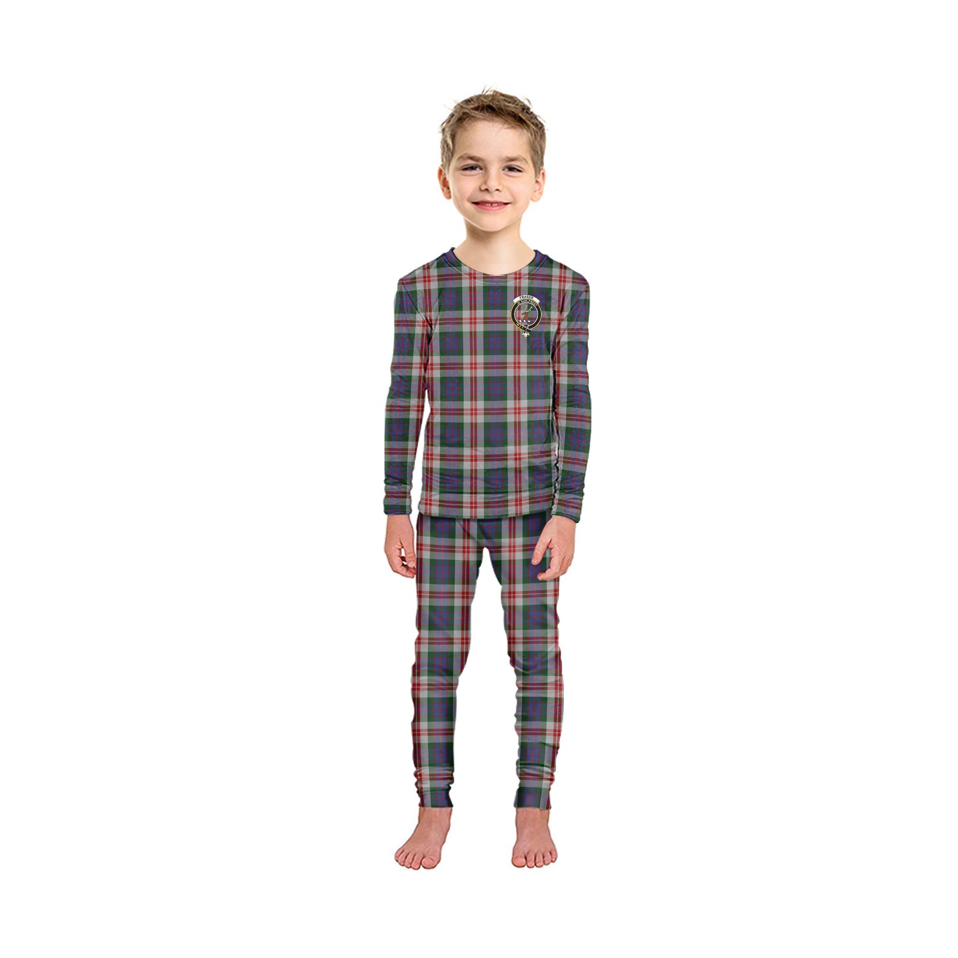 Fraser Red Dress Tartan Pajamas Family Set with Family Crest - Tartan Vibes Clothing