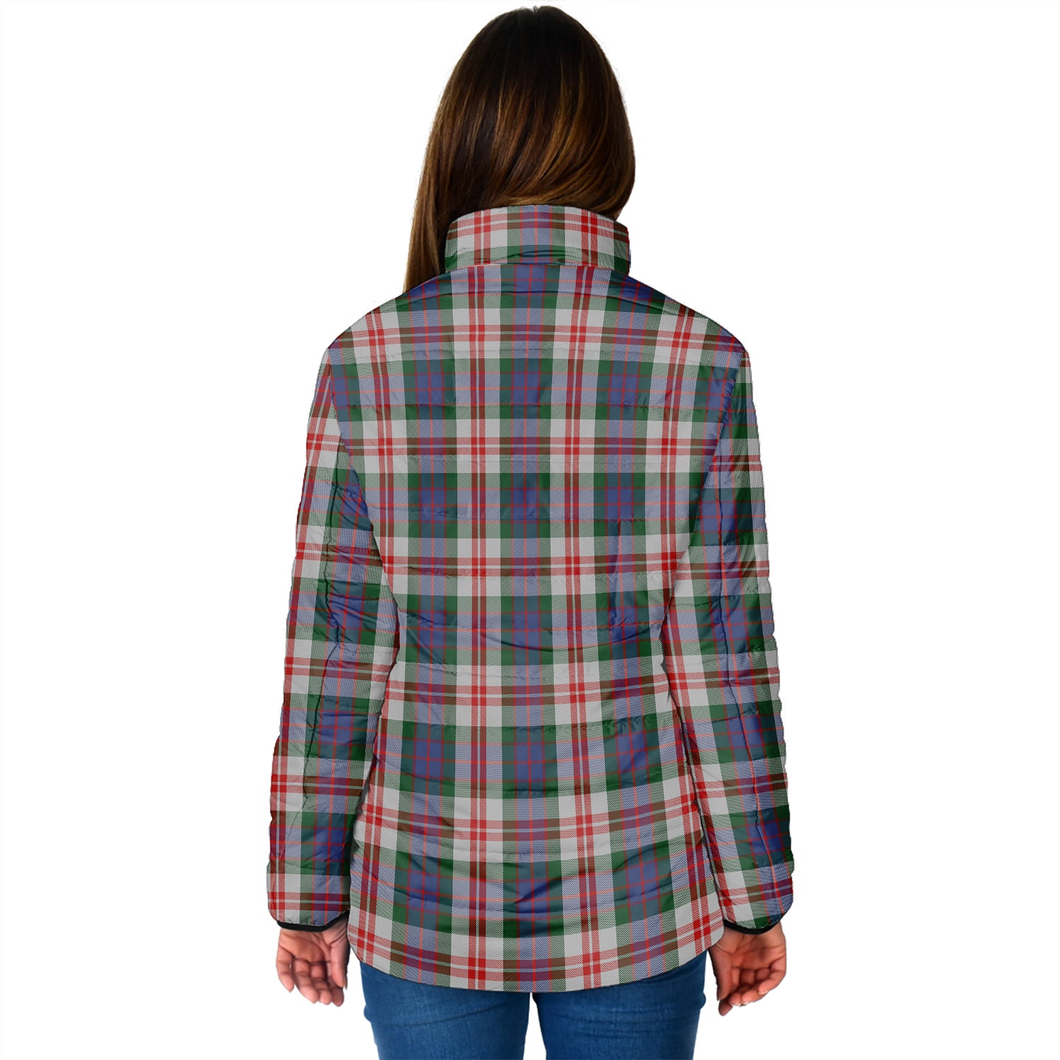 Fraser Red Dress Tartan Padded Jacket with Family Crest - Tartan Vibes Clothing