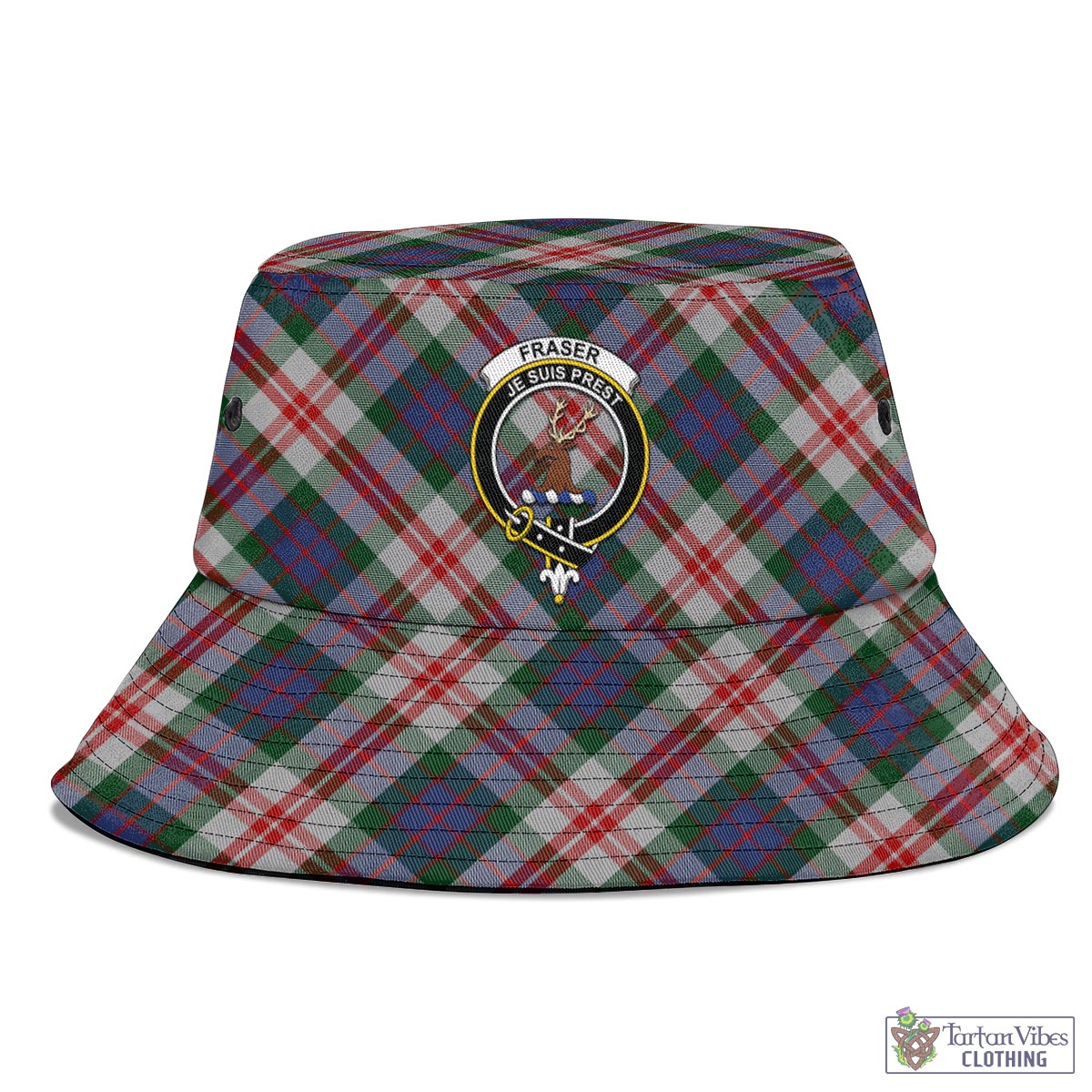 Tartan Vibes Clothing Fraser Red Dress Tartan Bucket Hat with Family Crest