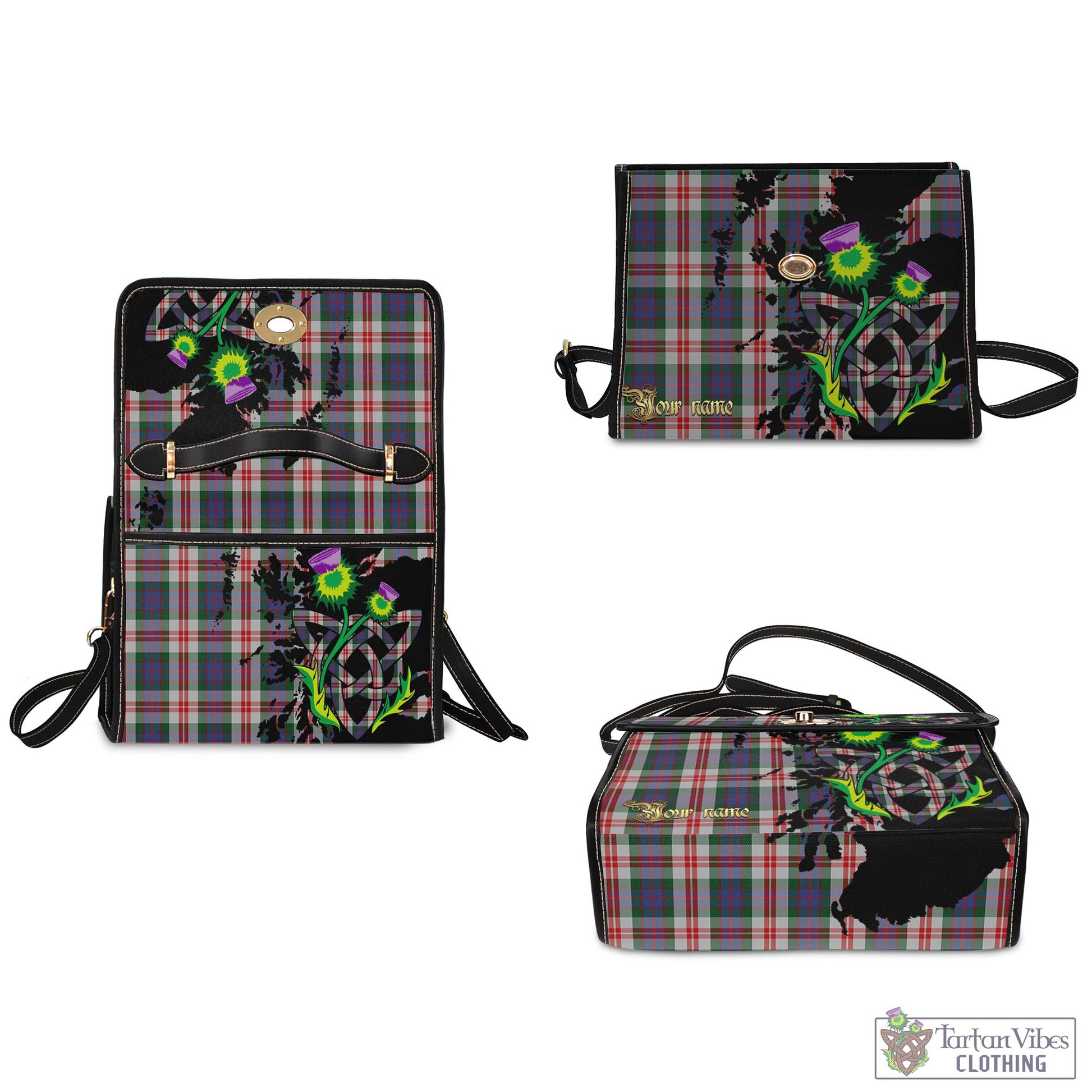 Tartan Vibes Clothing Fraser Red Dress Tartan Waterproof Canvas Bag with Scotland Map and Thistle Celtic Accents