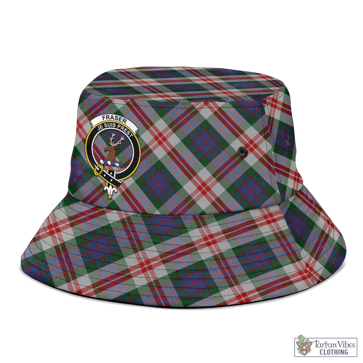 Tartan Vibes Clothing Fraser Red Dress Tartan Bucket Hat with Family Crest