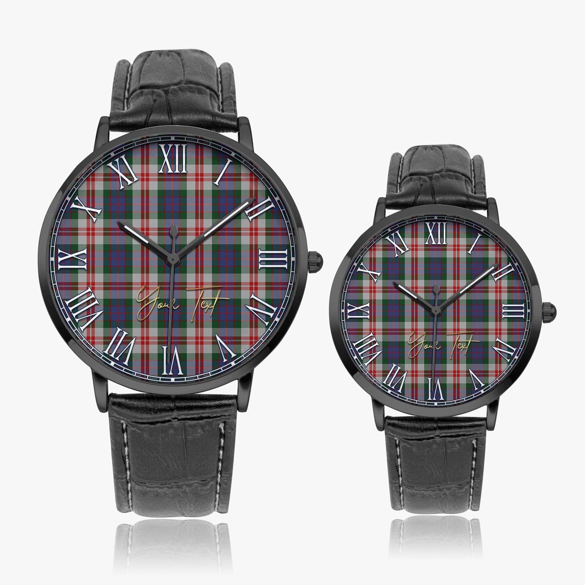 Fraser Red Dress Tartan Personalized Your Text Leather Trap Quartz Watch Ultra Thin Black Case With Black Leather Strap - Tartanvibesclothing