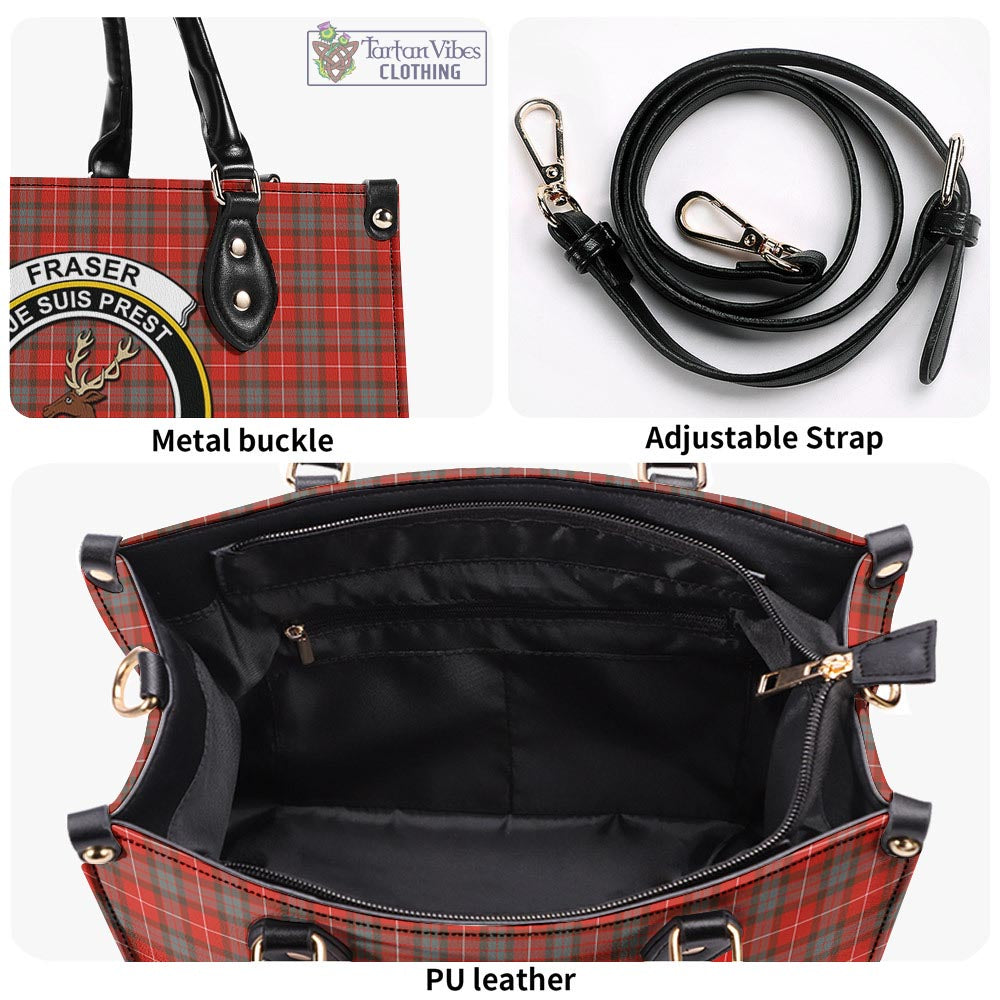 Tartan Vibes Clothing Fraser Weathered Tartan Luxury Leather Handbags with Family Crest