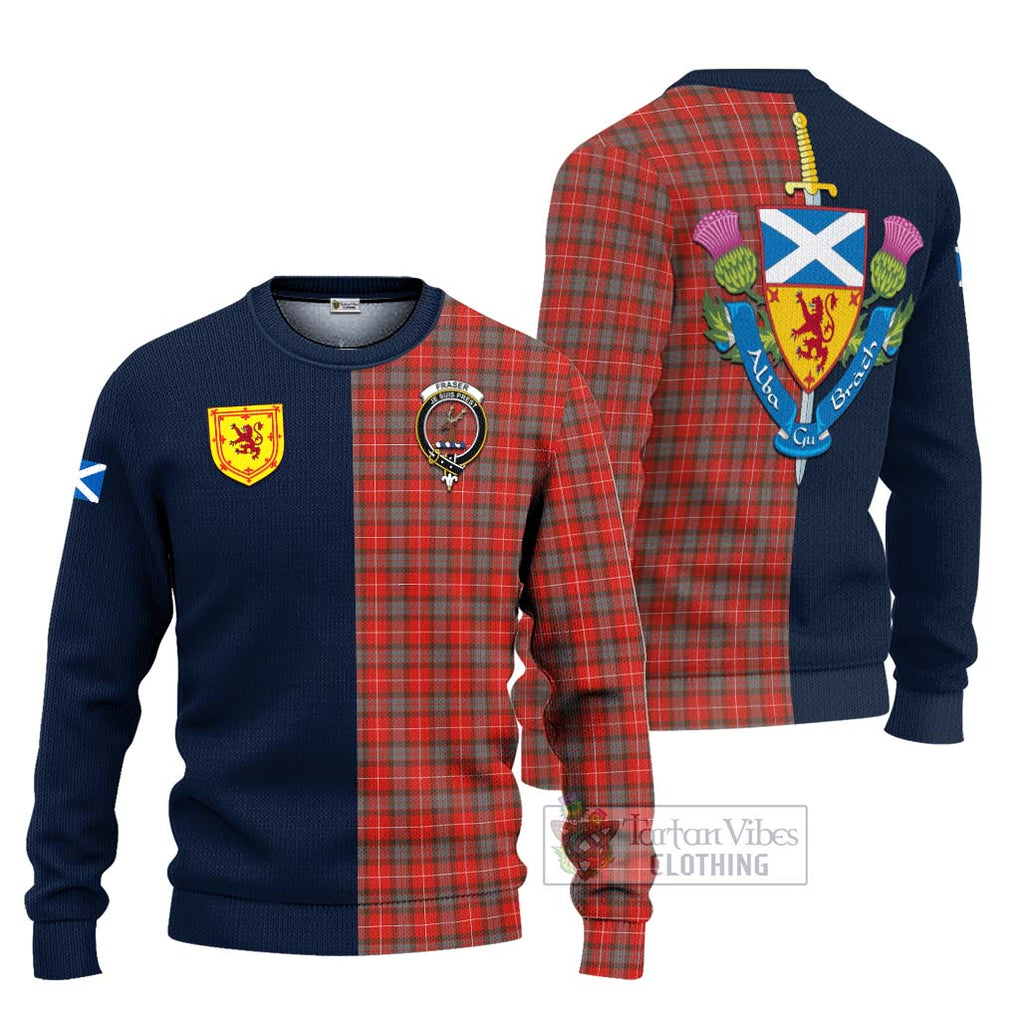 Tartan Vibes Clothing Fraser Weathered Tartan Knitted Sweater with Scottish Lion Royal Arm Half Style