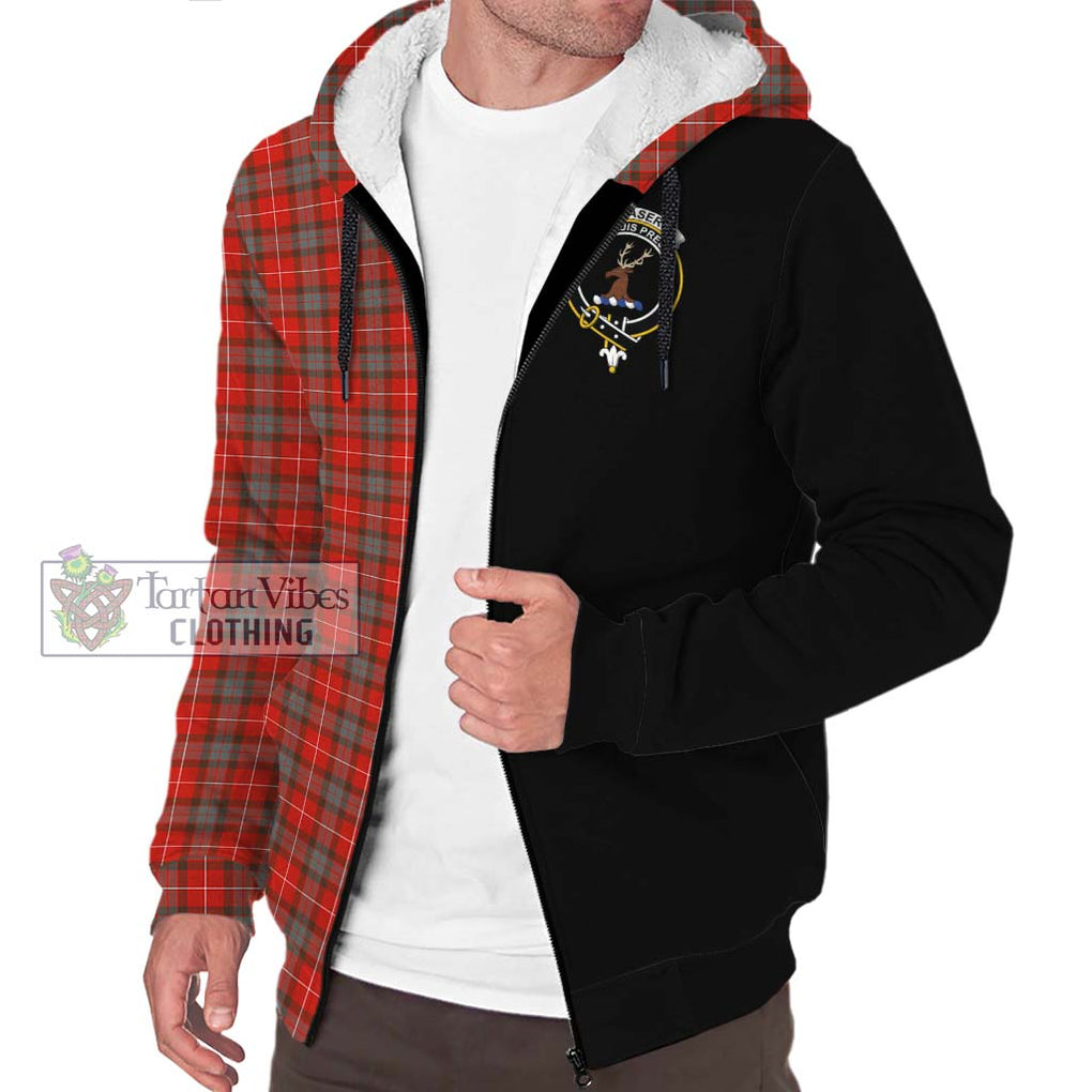 Fraser Weathered Tartan Sherpa Hoodie with Family Crest and Half Of Me Style Unisex S - Tartanvibesclothing Shop