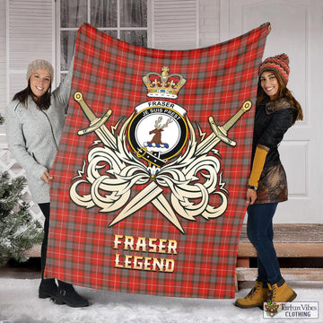 Fraser Weathered Tartan Blanket with Clan Crest and the Golden Sword of Courageous Legacy