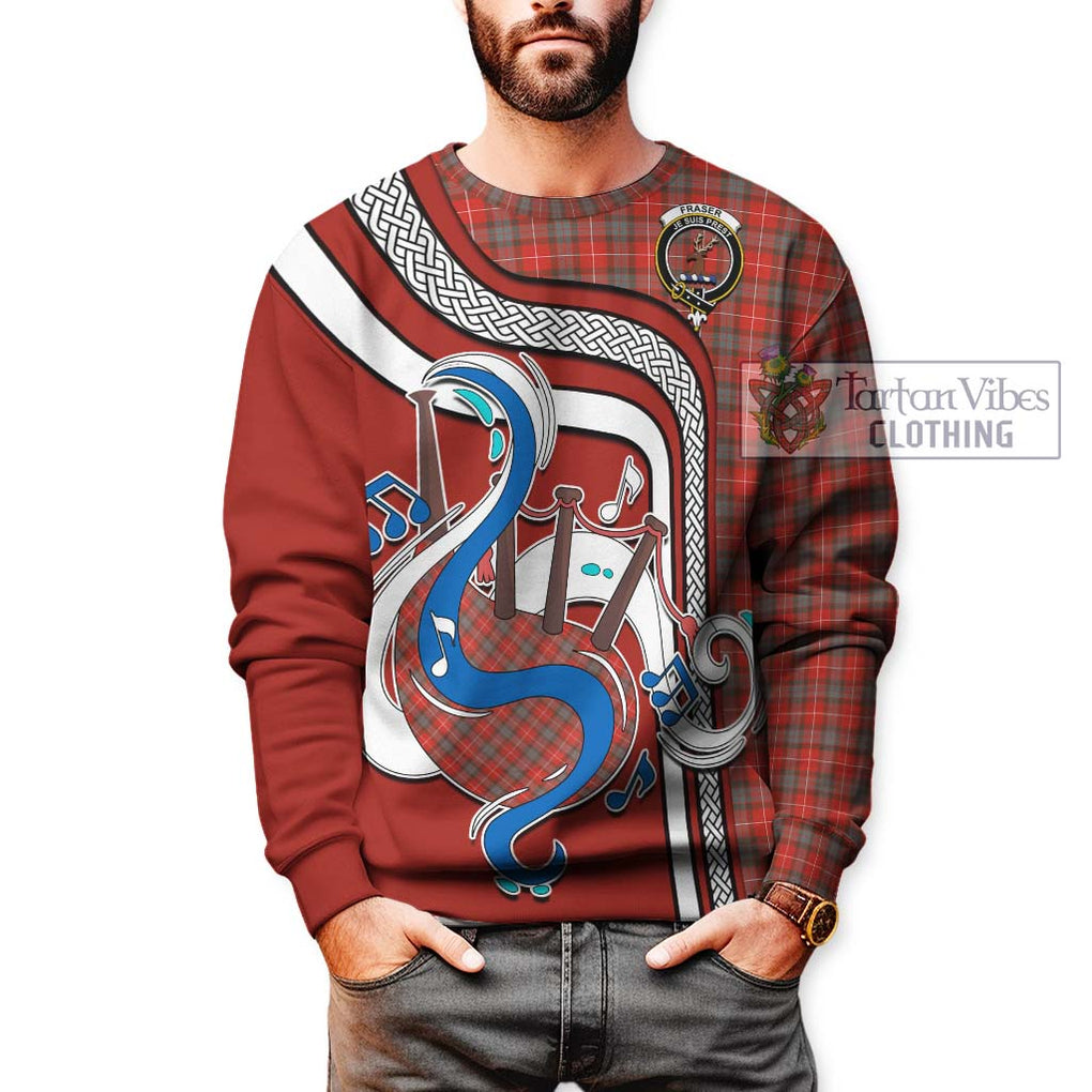 Fraser Weathered Tartan Sweatshirt with Epic Bagpipe Style Unisex - Tartanvibesclothing Shop