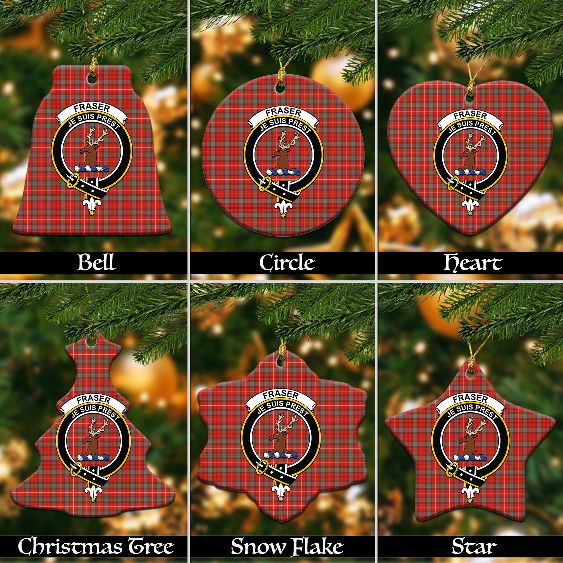 Fraser Weathered Tartan Christmas Ornaments with Family Crest - Tartanvibesclothing