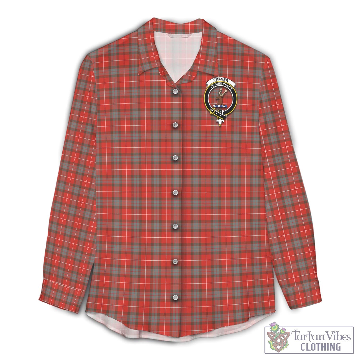 Tartan Vibes Clothing Fraser Weathered Tartan Womens Casual Shirt with Family Crest