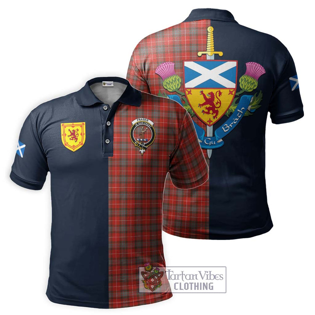 Tartan Vibes Clothing Fraser Weathered Tartan Polo Shirt with Scottish Lion Royal Arm Half Style