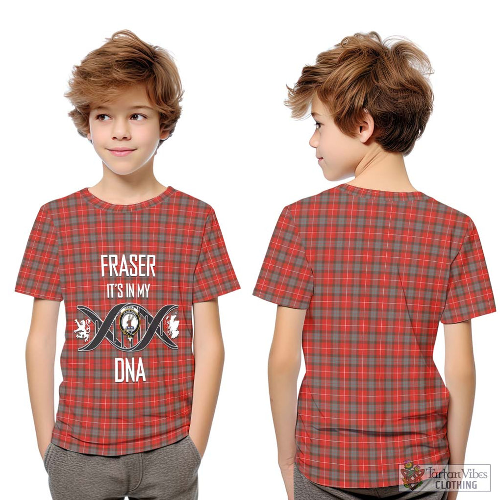 Fraser Weathered Tartan Kid T-Shirt with Family Crest DNA In Me Style Youth XL Size14 - Tartanvibesclothing Shop