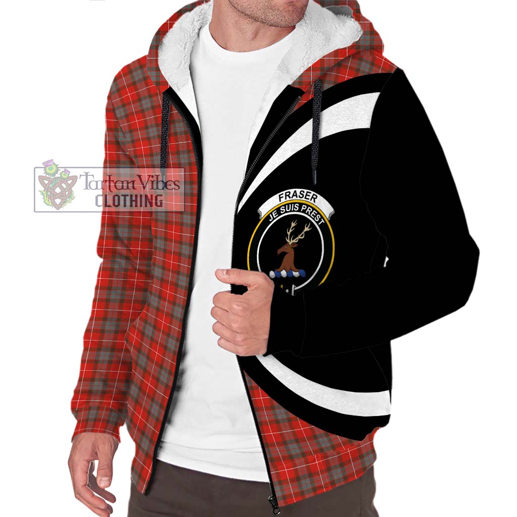 Fraser Weathered Tartan Sherpa Hoodie with Family Crest Circle Style Unisex S - Tartan Vibes Clothing