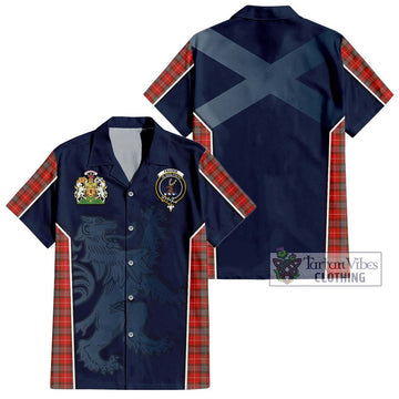 Fraser Weathered Tartan Short Sleeve Button Shirt with Family Crest and Lion Rampant Vibes Sport Style