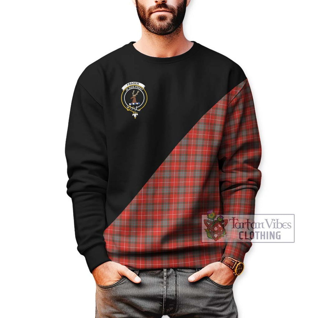 Fraser Weathered Tartan Sweatshirt with Family Crest and Military Logo Style Unisex - Tartanvibesclothing Shop