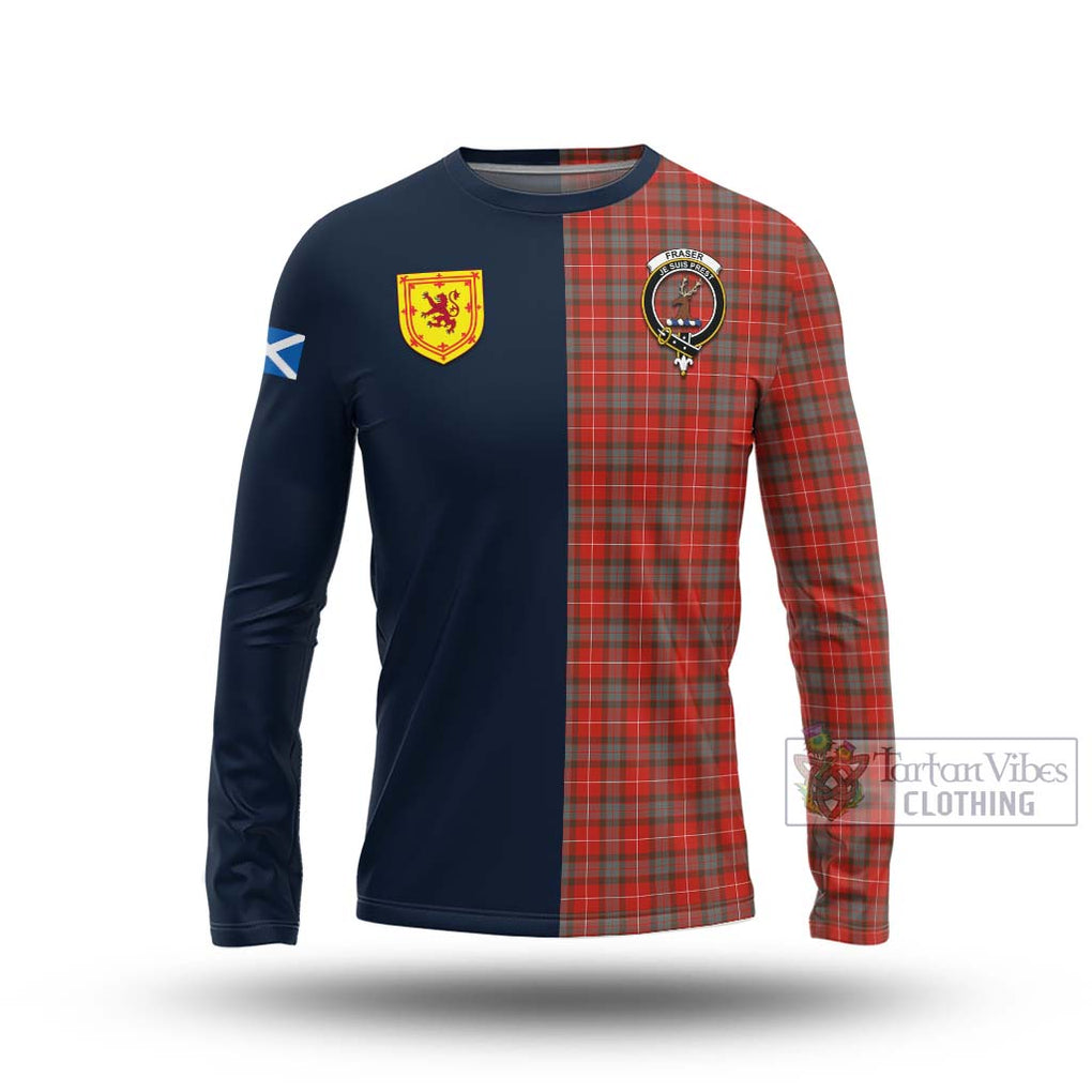 Tartan Vibes Clothing Fraser Weathered Tartan Long Sleeve T-Shirt with Scottish Lion Royal Arm Half Style