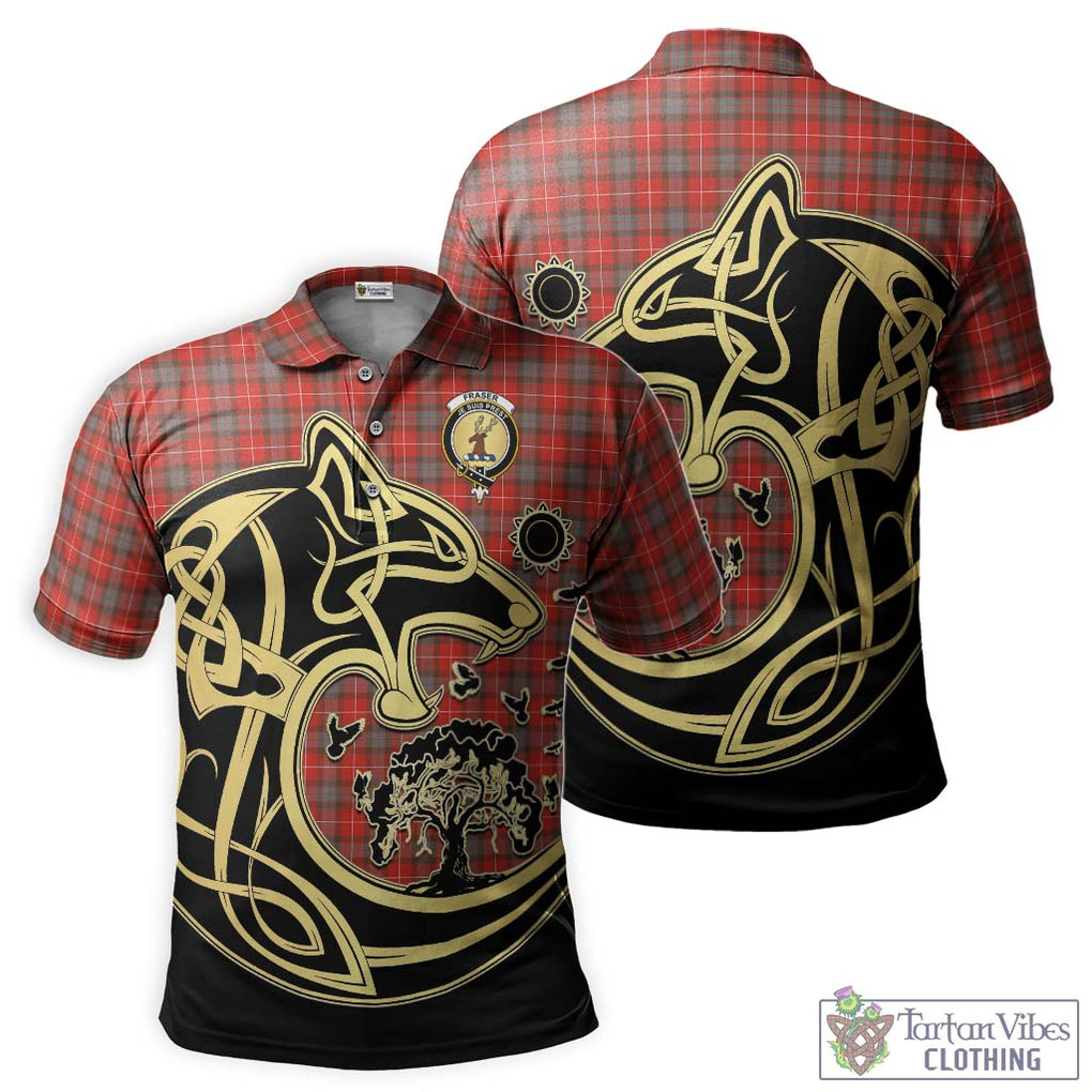 Fraser Weathered Tartan Polo Shirt with Family Crest Celtic Wolf Style Kid - Tartanvibesclothing Shop