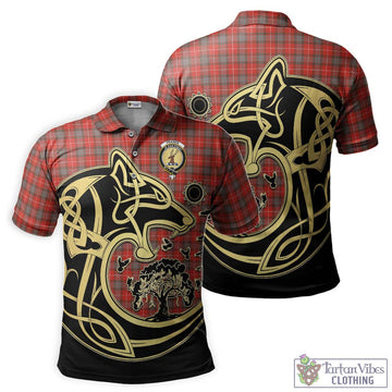 Fraser Weathered Tartan Polo Shirt with Family Crest Celtic Wolf Style