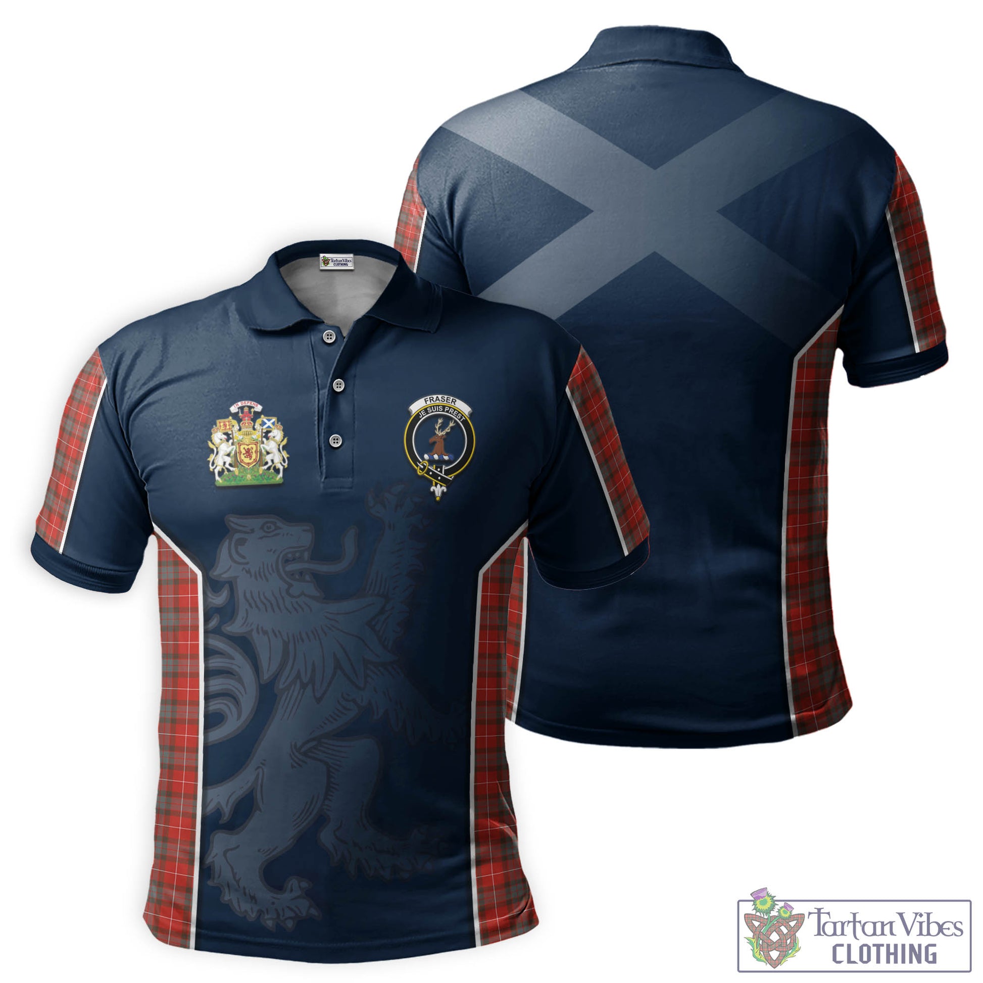 Tartan Vibes Clothing Fraser Weathered Tartan Men's Polo Shirt with Family Crest and Lion Rampant Vibes Sport Style