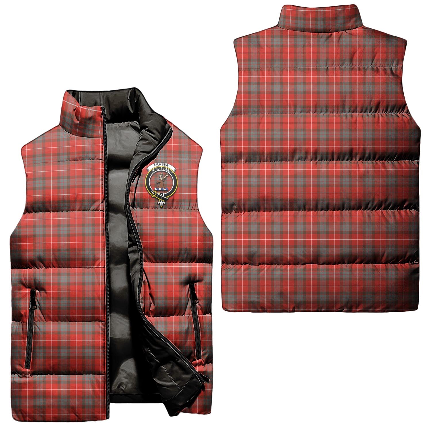 Fraser Weathered Tartan Sleeveless Puffer Jacket with Family Crest Unisex - Tartanvibesclothing