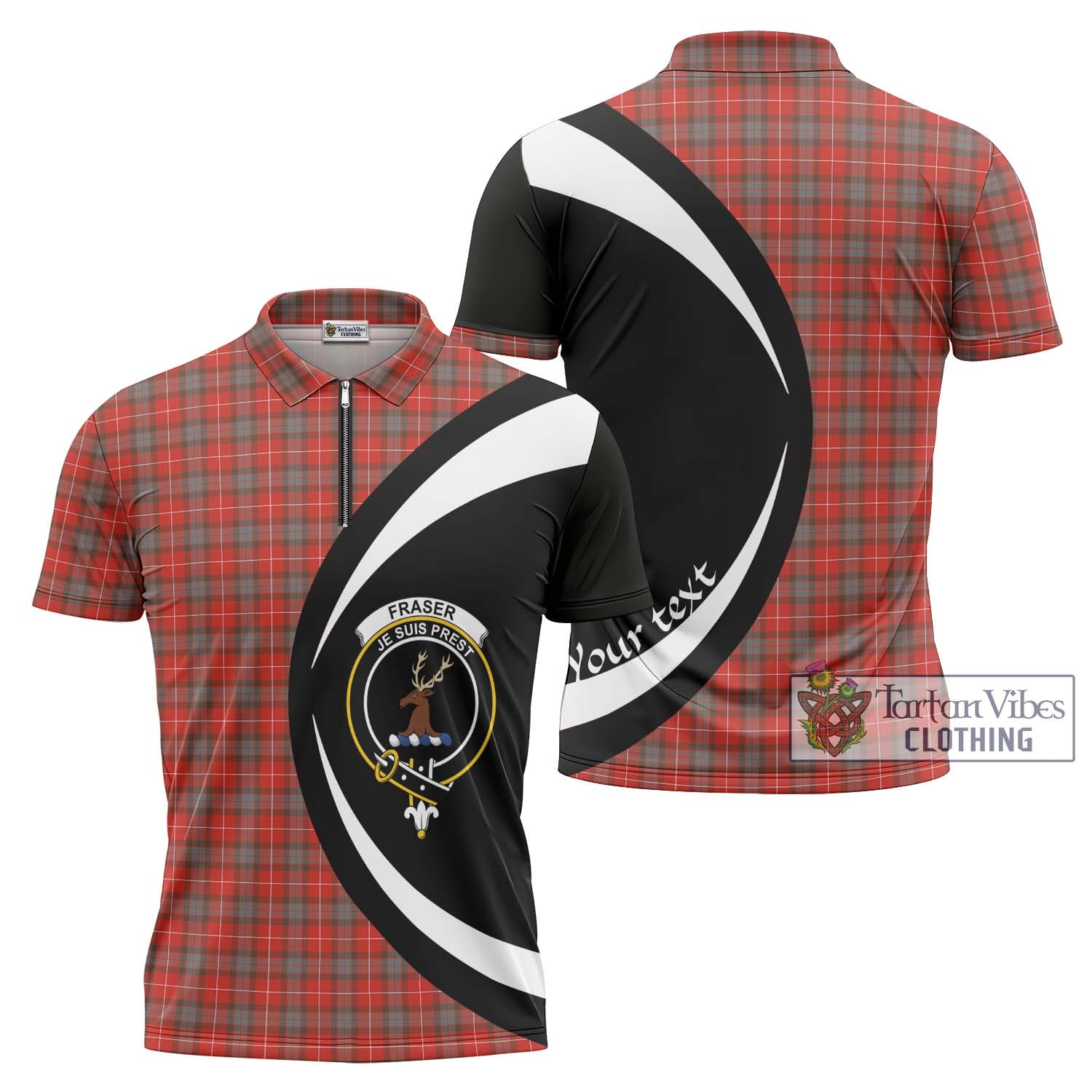 Tartan Vibes Clothing Fraser Weathered Tartan Zipper Polo Shirt with Family Crest Circle Style