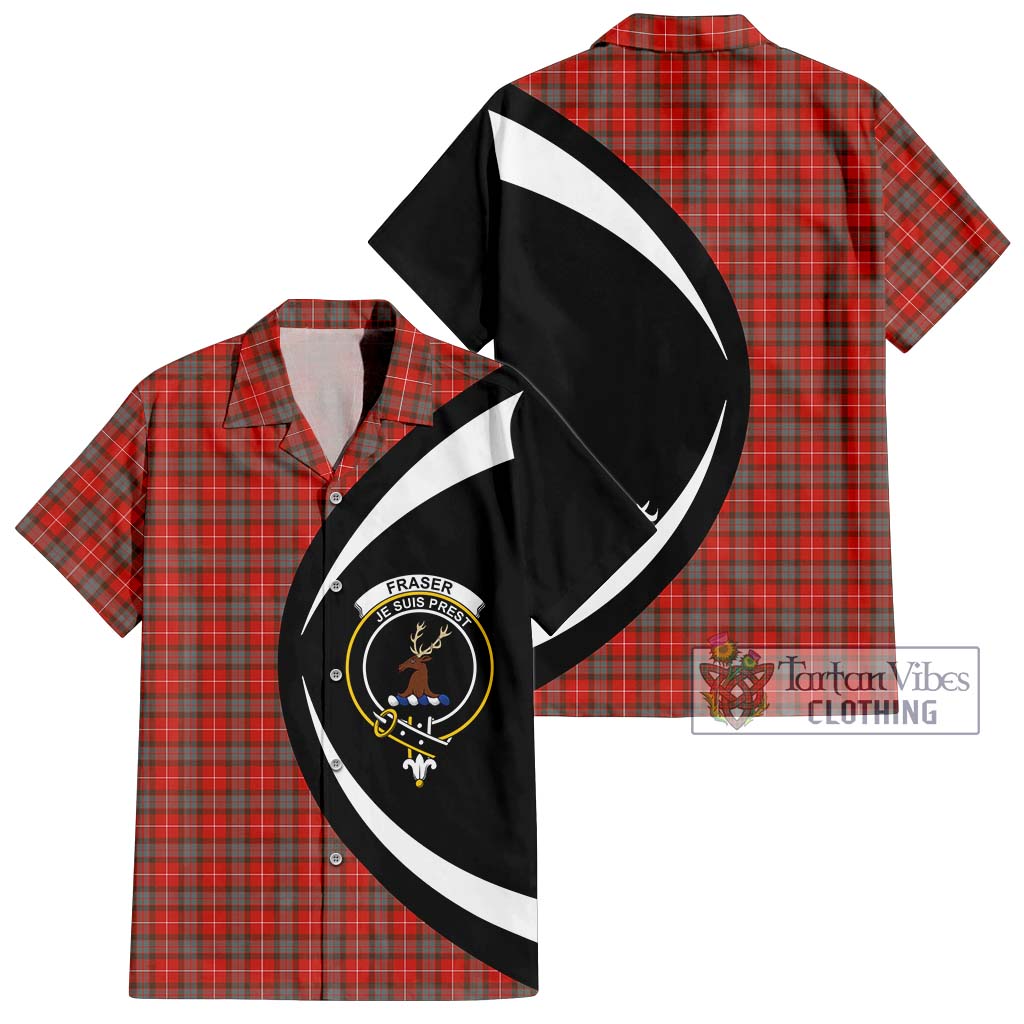 Fraser Weathered Tartan Short Sleeve Button Up with Family Crest Circle Style Kid - Tartan Vibes Clothing