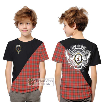 Fraser Weathered Tartan Kid T-Shirt with Family Crest and Military Logo Style