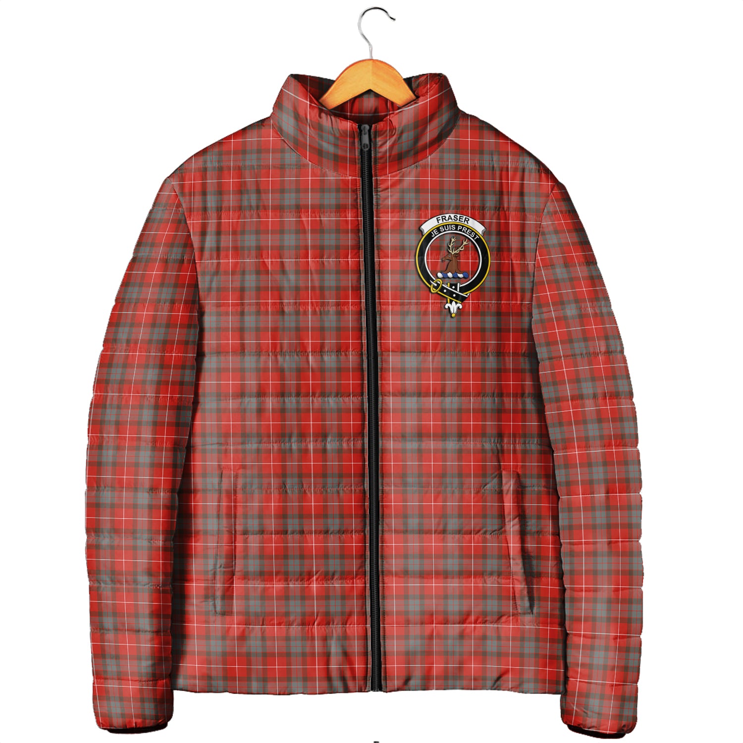 Fraser Weathered Tartan Padded Jacket with Family Crest Men's Padded Jacket - Tartan Vibes Clothing