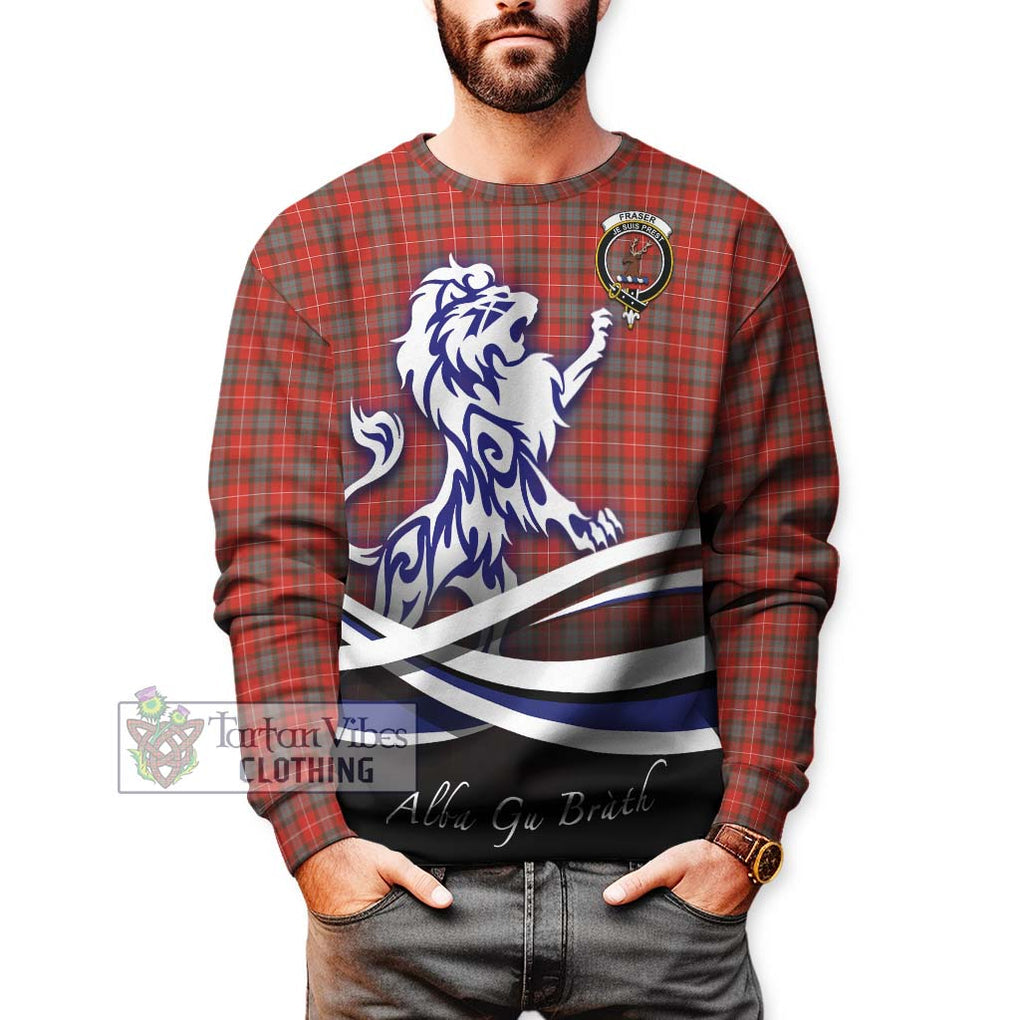 Fraser Weathered Tartan Sweatshirt with Alba Gu Brath Regal Lion Emblem Unisex - Tartanvibesclothing Shop