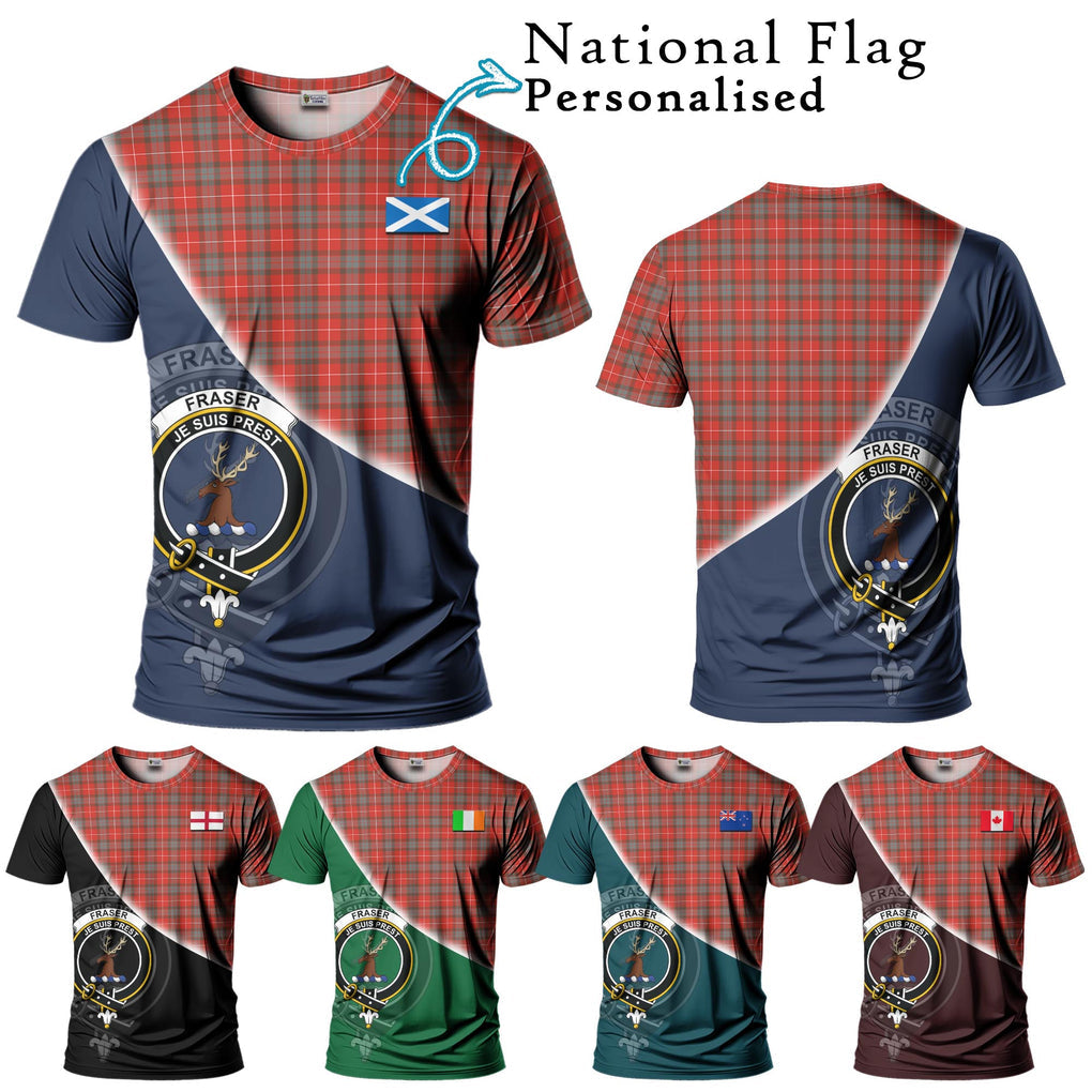 Fraser Weathered Tartan T-Shirt with Personalised National Flag and Family Crest Half Style Kid's Shirt - Tartanvibesclothing Shop