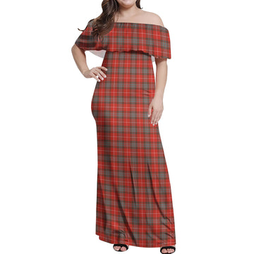 Fraser Weathered Tartan Off Shoulder Long Dress