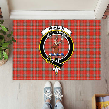 Fraser Weathered Tartan Door Mat with Family Crest