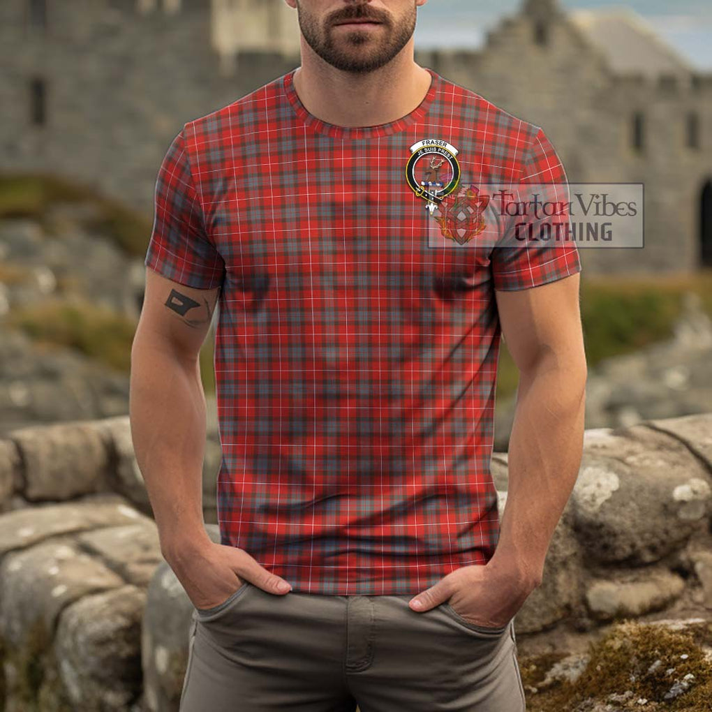 Fraser Weathered Tartan Cotton T-Shirt with Family Crest Men's Shirt - Tartanvibesclothing Shop